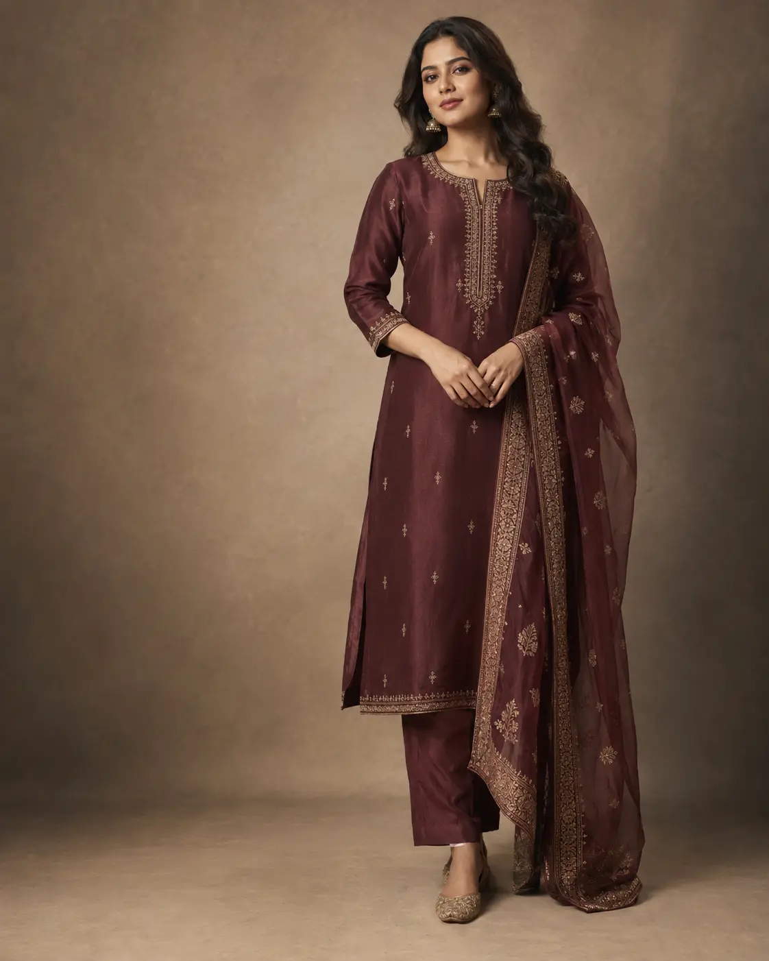 Woman wearing an elegant premium Indian suit